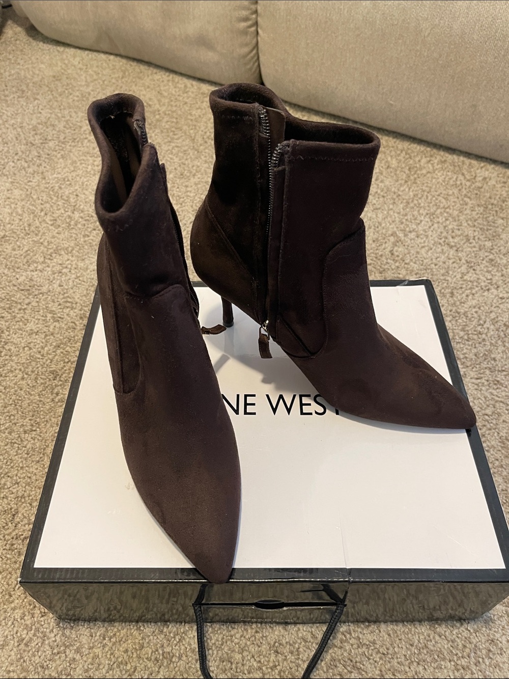 Nine West Dark Brown Pointed Toe Suede Ankle Booties